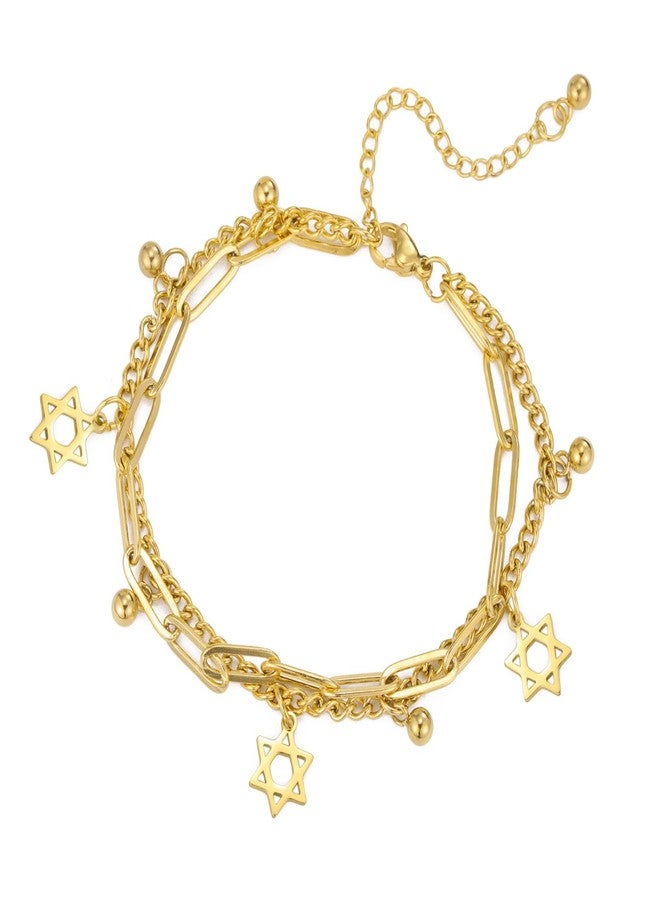 UNIFT Star of David Bracelet for Women Men Stainless Steel Jewish Star Hexagram Adjustable Bracelet Amulet Jewelry (gold 3) - Image 1